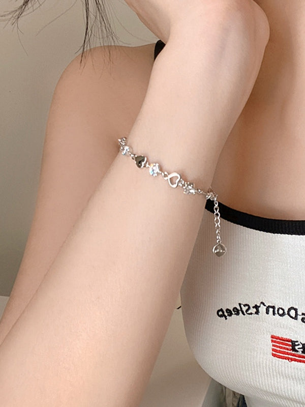 Rhinestone Heart Charm Bracelet