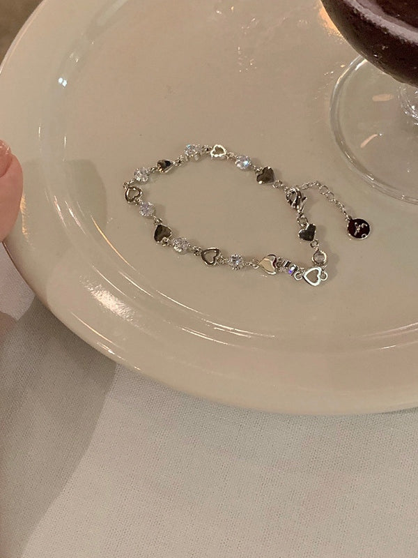 Rhinestone Heart Charm Bracelet