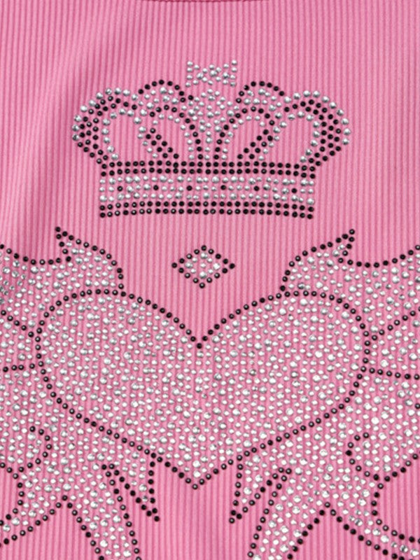 Rhinestone Winged Heart Ribbed Cropped Tank Top