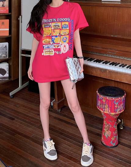 Red Colorful Las Vegas West Print Loose T-Shirt