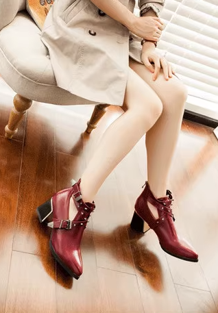 Leather Buckle High Heels Boots