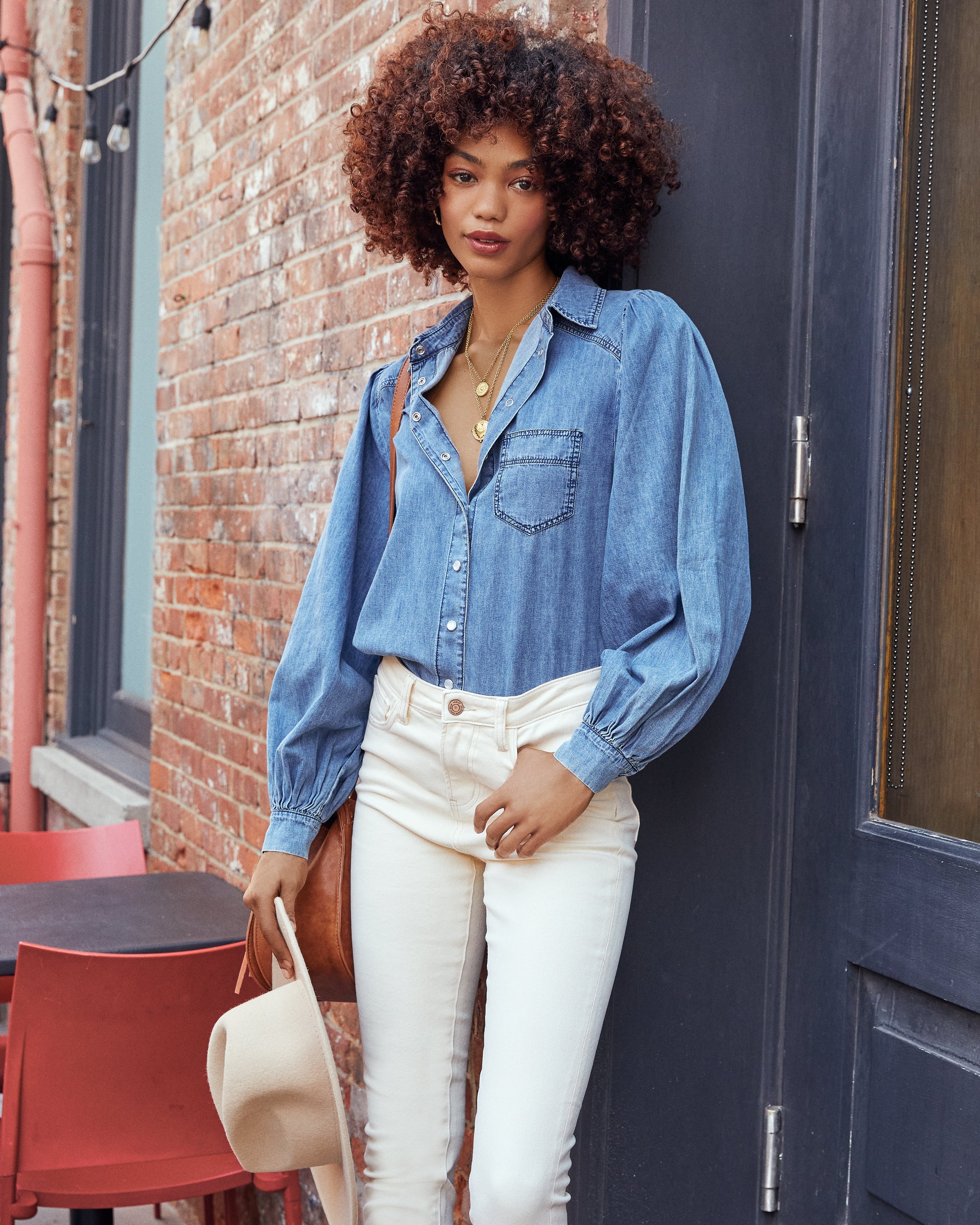 Murray Cotton Chambray Button Down Top