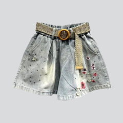 Vintage loose rhinestone denim shorts