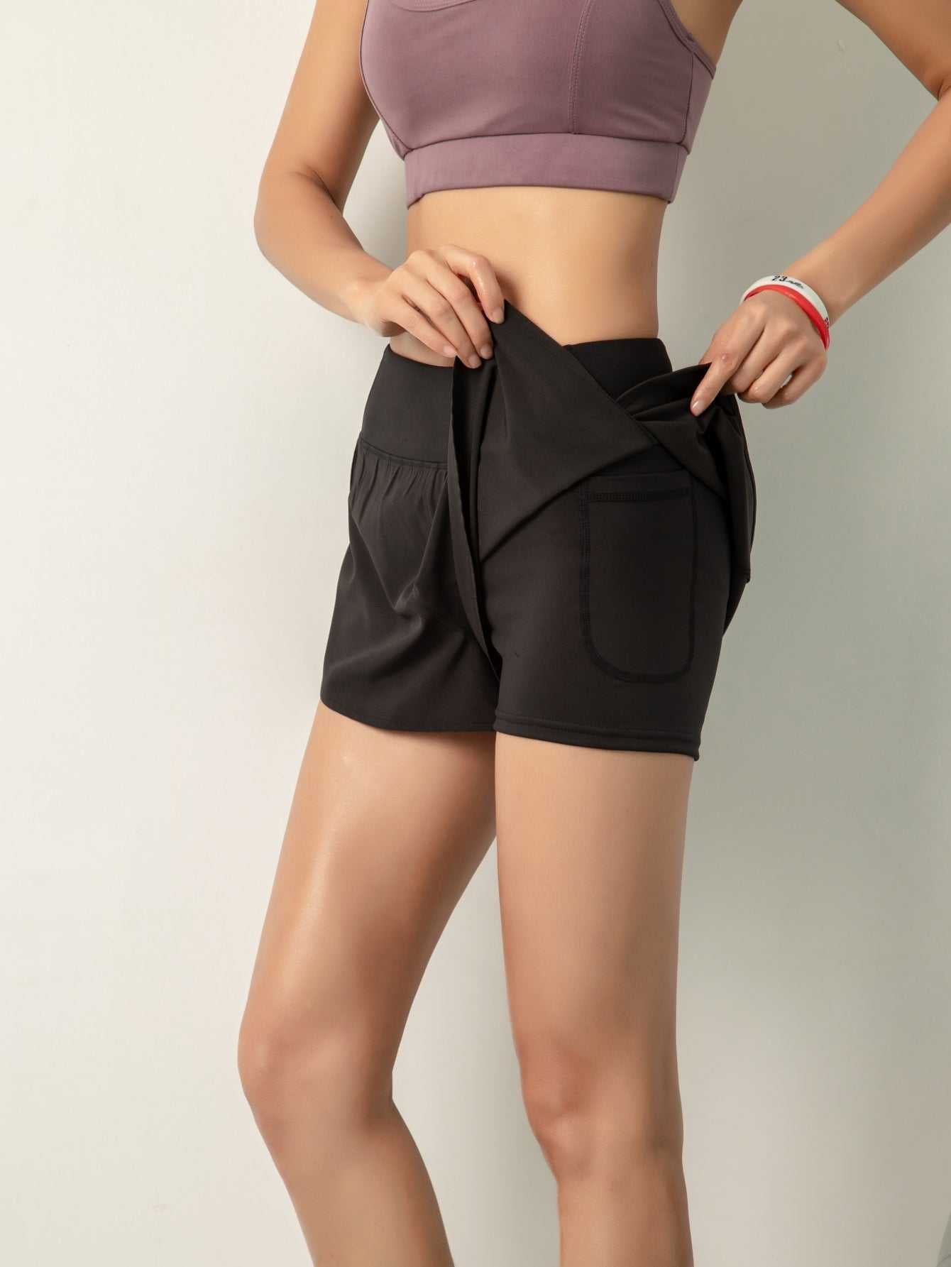 Wide Band Elastic Waist 2 in 1 Sport Shorts With Phone Pocket Sai Feel