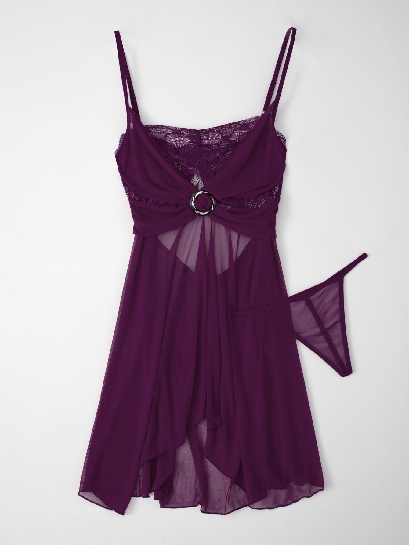 Woman's Sexy Charming Lingerie Sleep Dress Short Pajamas Lace Fabric Back Opening Suspender Skirt