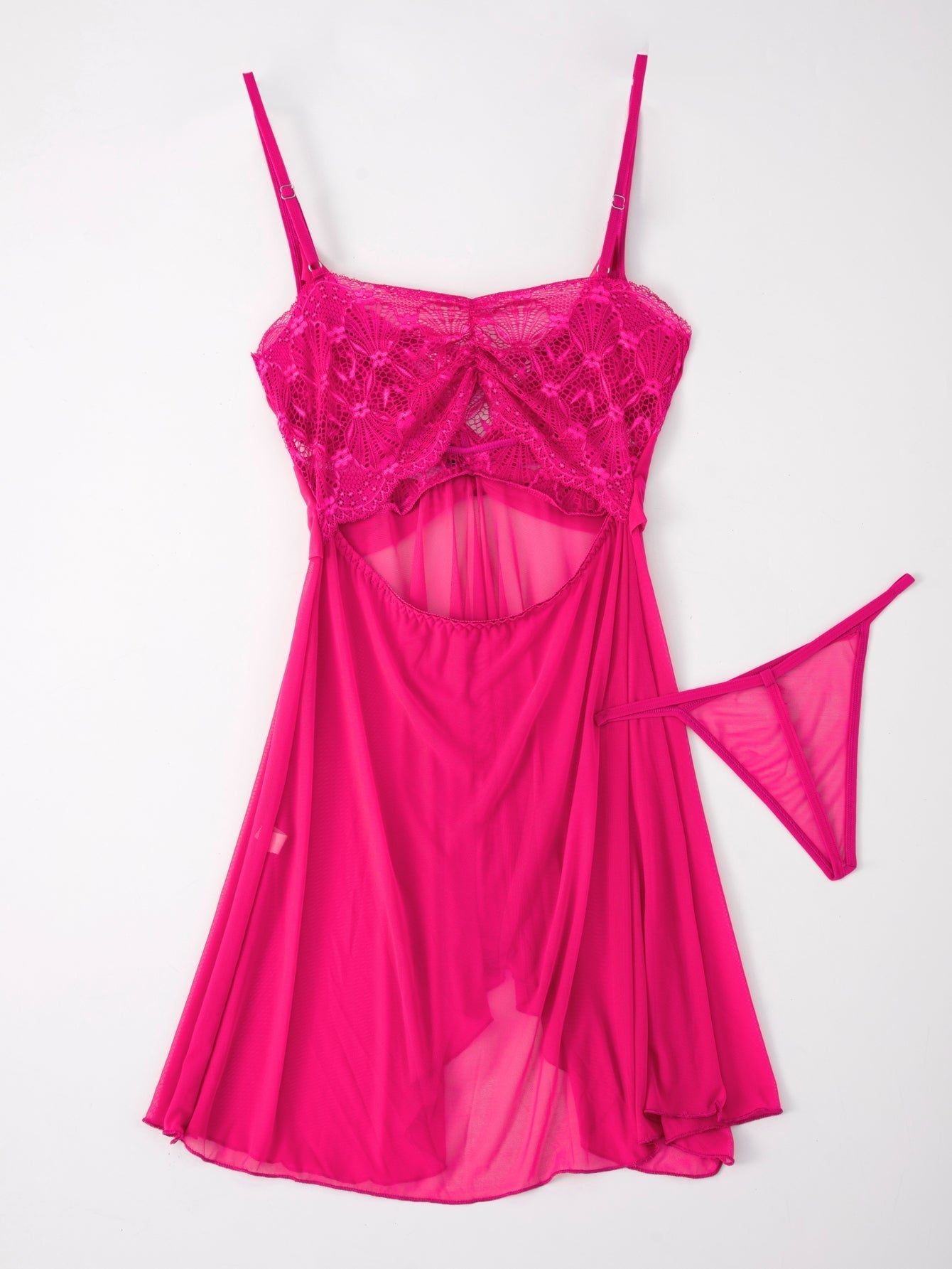 Woman's Sexy Charming Lingerie Sleep Dress Short Pajamas Lace Fabric Back Opening Suspender Skirt
