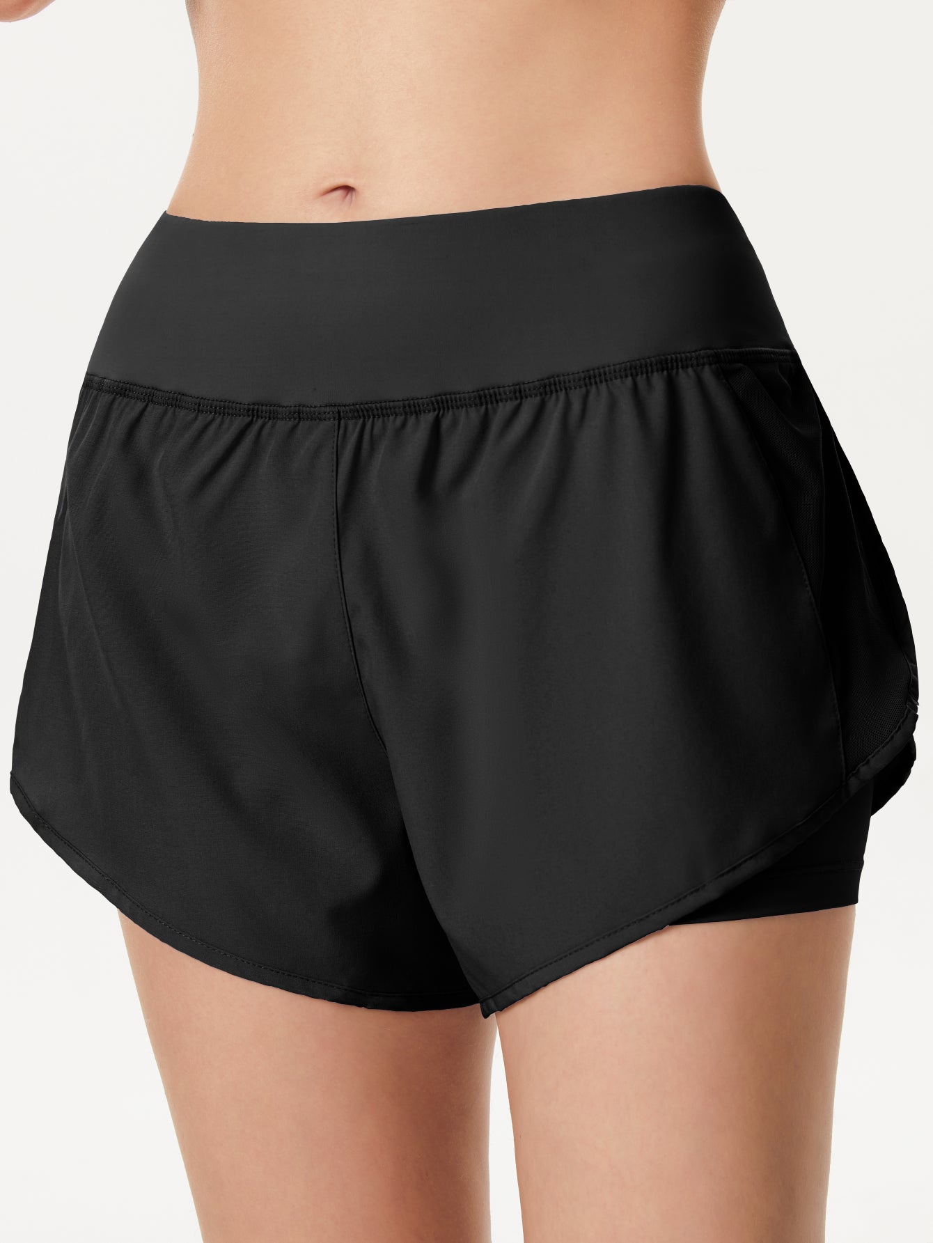 Women Elastic Waist Double Layer Casual Running Shorts with Side Pockets,Women Yoga Running Shorts 2 in 1 Workout Athletic Shorts,S-L