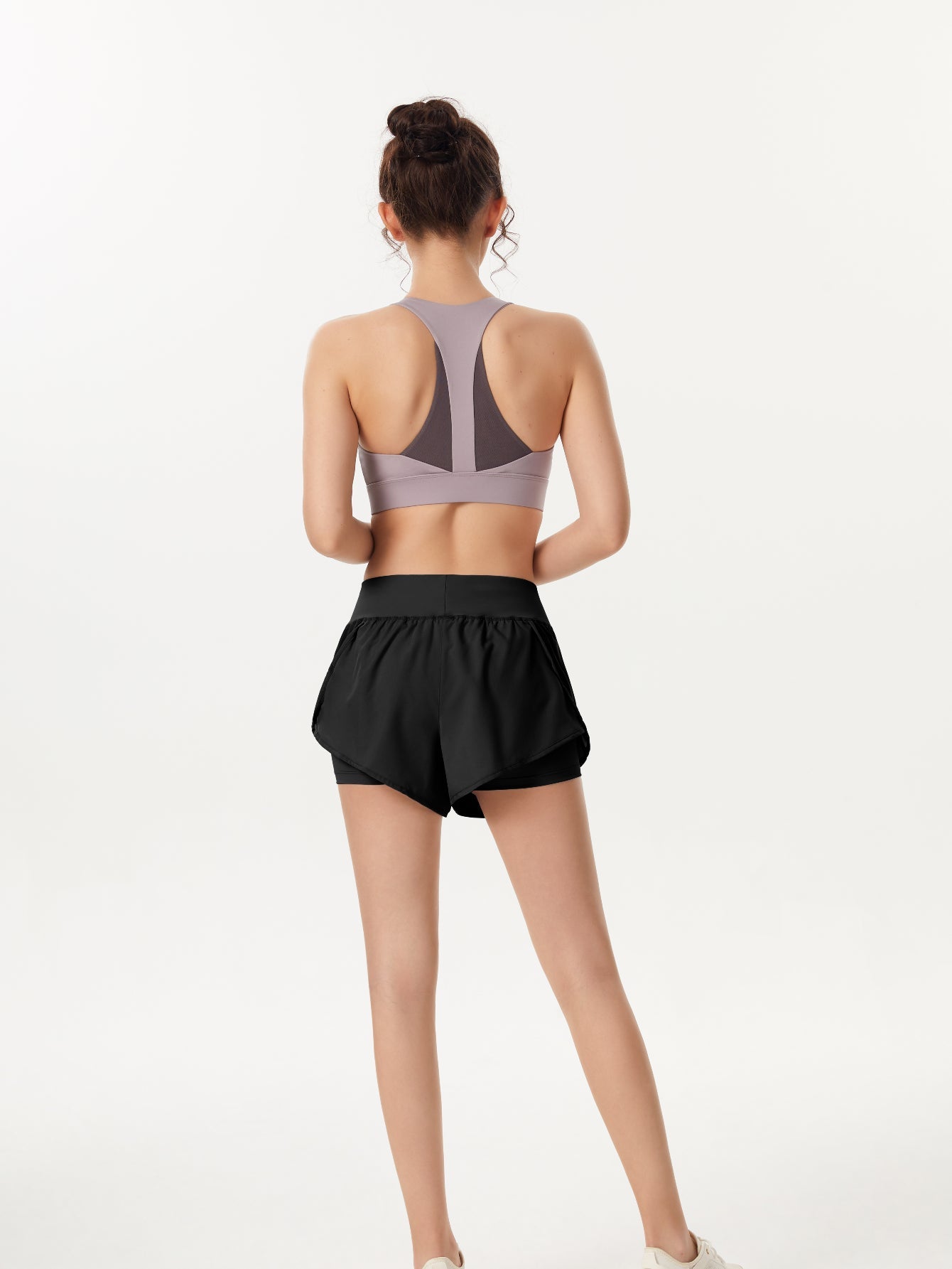 Women Elastic Waist Double Layer Casual Running Shorts with Side Pockets,Women Yoga Running Shorts 2 in 1 Workout Athletic Shorts,S-L