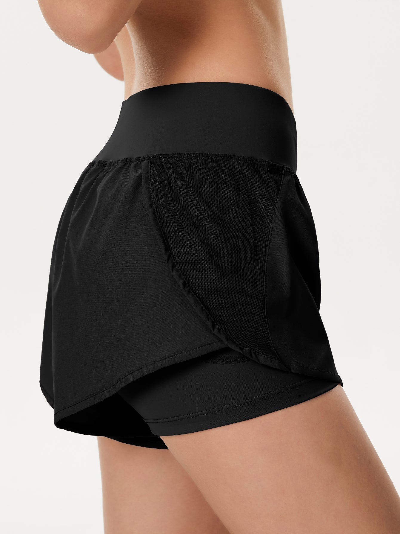 Women Elastic Waist Double Layer Casual Running Shorts with Side Pockets,Women Yoga Running Shorts 2 in 1 Workout Athletic Shorts,S-L