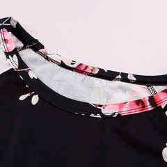 Women Floral Striped Elbow Patch Baseball Long Crew Neck Sleeve Top sweatershirt Sai Feel