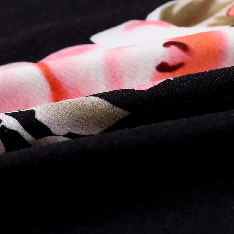 Women Floral Striped Elbow Patch Baseball Long Crew Neck Sleeve Top sweatershirt