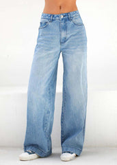Light Blue Oversized Original Design Denim Wide Leg Pants