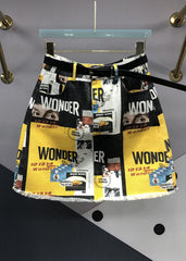 Yellow Street Graphic Pockets Patchwork Denim Skirt