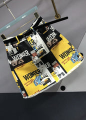 Yellow Street Graphic Pockets Patchwork Denim Skirt