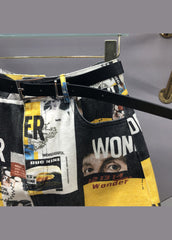 Yellow Street Graphic Pockets Patchwork Denim Skirt