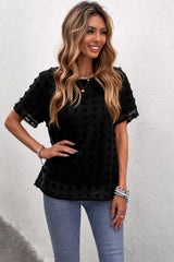 Women's Casual Summer Crew Neck Tops Swiss Dot Solid Color Blouses Loose Fit Shirts Sai Feel