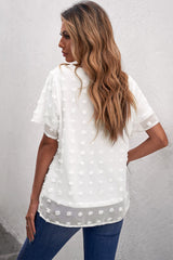 Women's Casual Summer Crew Neck Tops Swiss Dot Solid Color Blouses Loose Fit Shirts Sai Feel