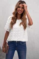 Women's Casual Summer Crew Neck Tops Swiss Dot Solid Color Blouses Loose Fit Shirts Sai Feel