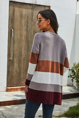Women's Fashion Color Block Long Sleeve Pocket Cardigan Open Front Cover Up Tops Sai Feel