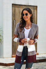 Women's Fashion Color Block Long Sleeve Pocket Cardigan Open Front Cover Up Tops Sai Feel