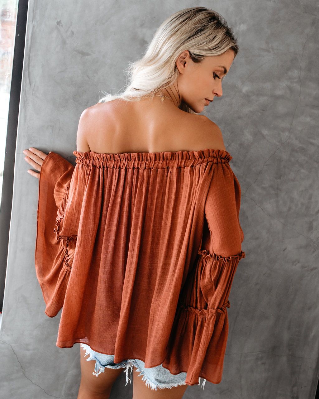 Women's Flare Sleeve Boat Neck Off Shoulder Blouse Summer Women Long Sleeve Top Casual Tops
