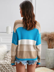 Women's Knit Jumper Striped V Neck Short Sleeve Tops Casual Loose Blouse Shirts Sai Feel