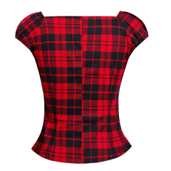 Women's Vintage 1950s Party Top Polka plaid Rockabilly 40s cap sleeve Cotton Shirts Tops(S-2XL) Sai Feel