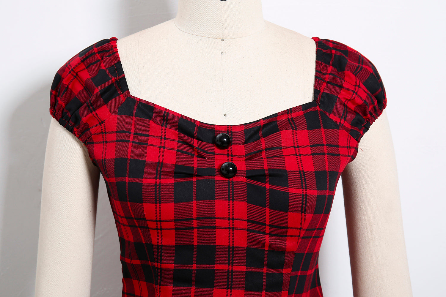 Women's Vintage 1950s Party Top Polka plaid Rockabilly 40s cap sleeve Cotton Shirts Tops(S-2XL)
