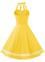 Womens 1950s Retro Rockabilly Princess Cosplay Dress solid color yellow Halter Audrey Hepburn 50's 60's Party Costume Gown(S-2XL) Sai Feel