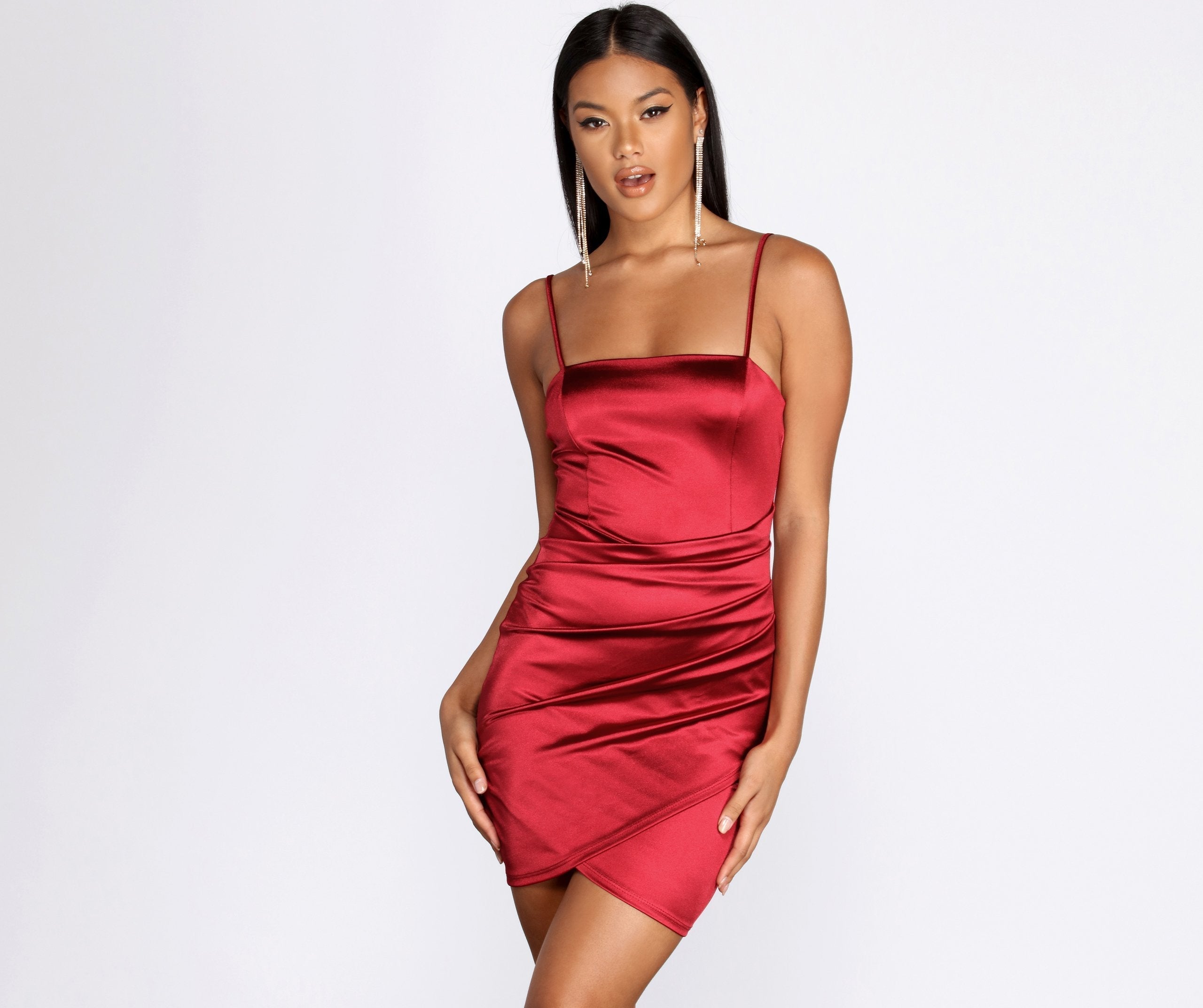 Wrapped In Stylish Satin Mini Dress Sai Feel