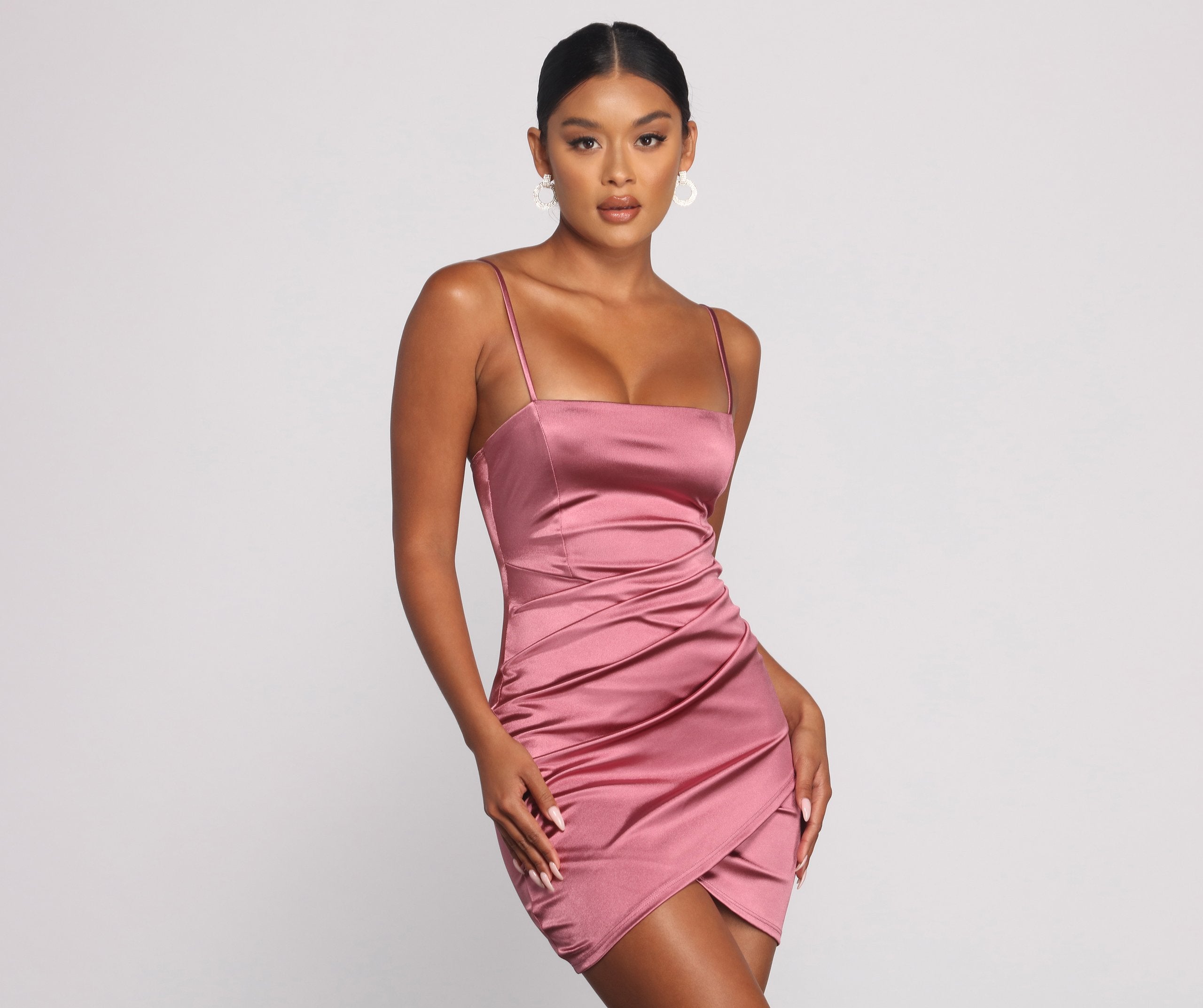 Wrapped In Stylish Satin Mini Dress Sai Feel