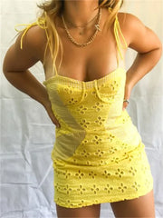 Yellow Floral Print Up Suspender Mini Dress InsStreet