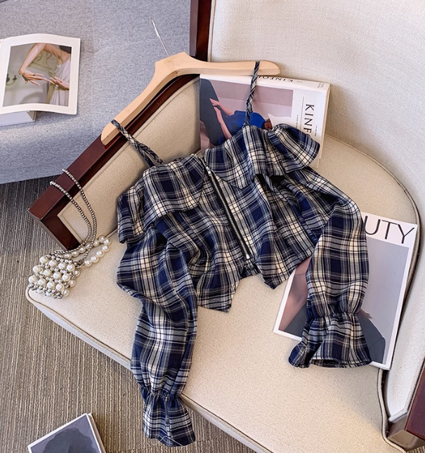 Thea Half Zip Acid Wash Plaid Top - FINAL SALE