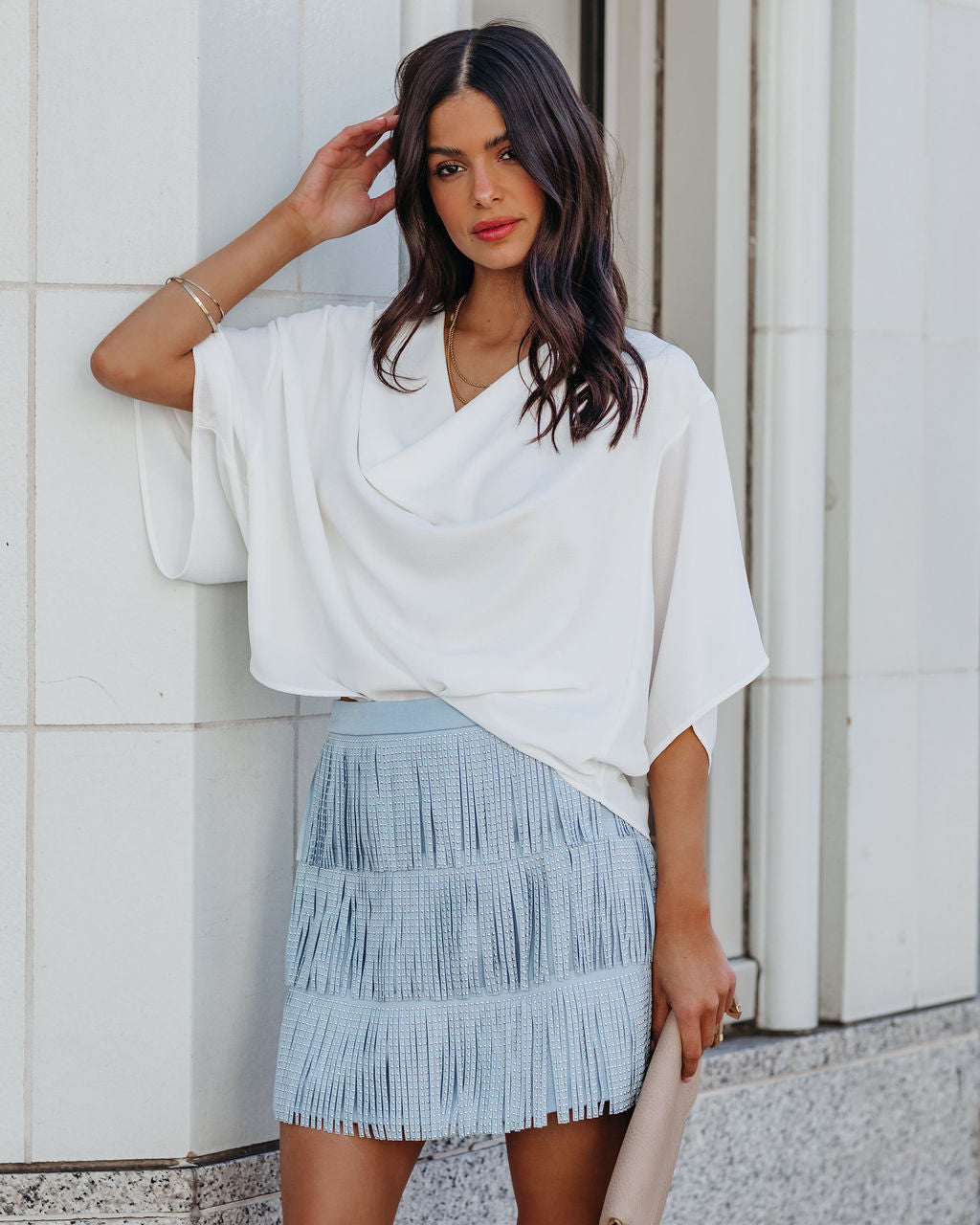 Zoie Studded Fringe Mini Skirt - Blue Ins Street