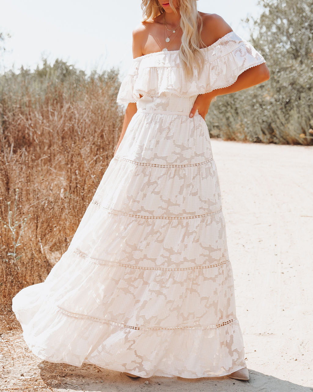 Above The Clouds Off The Shoulder Maxi Dress SALT-001