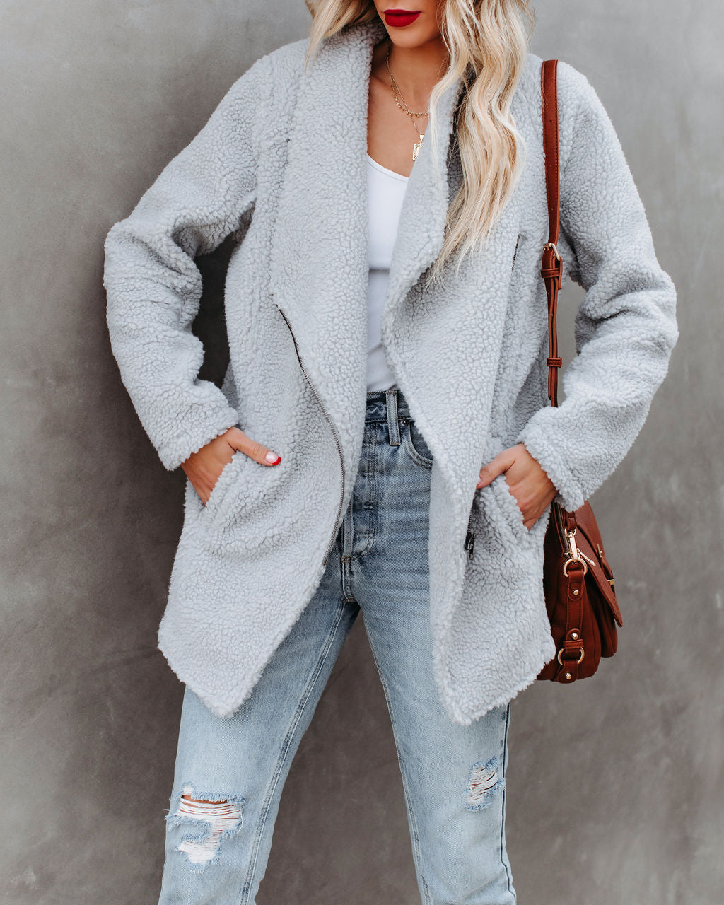 Alton Pocketed Teddy Jacket - Grey - FINAL SALE
