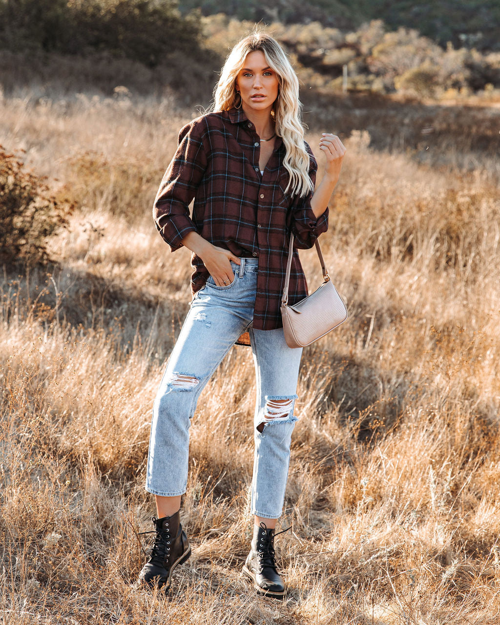 Anchorage Plaid Button Down Top - Chocolate - FINAL SALE