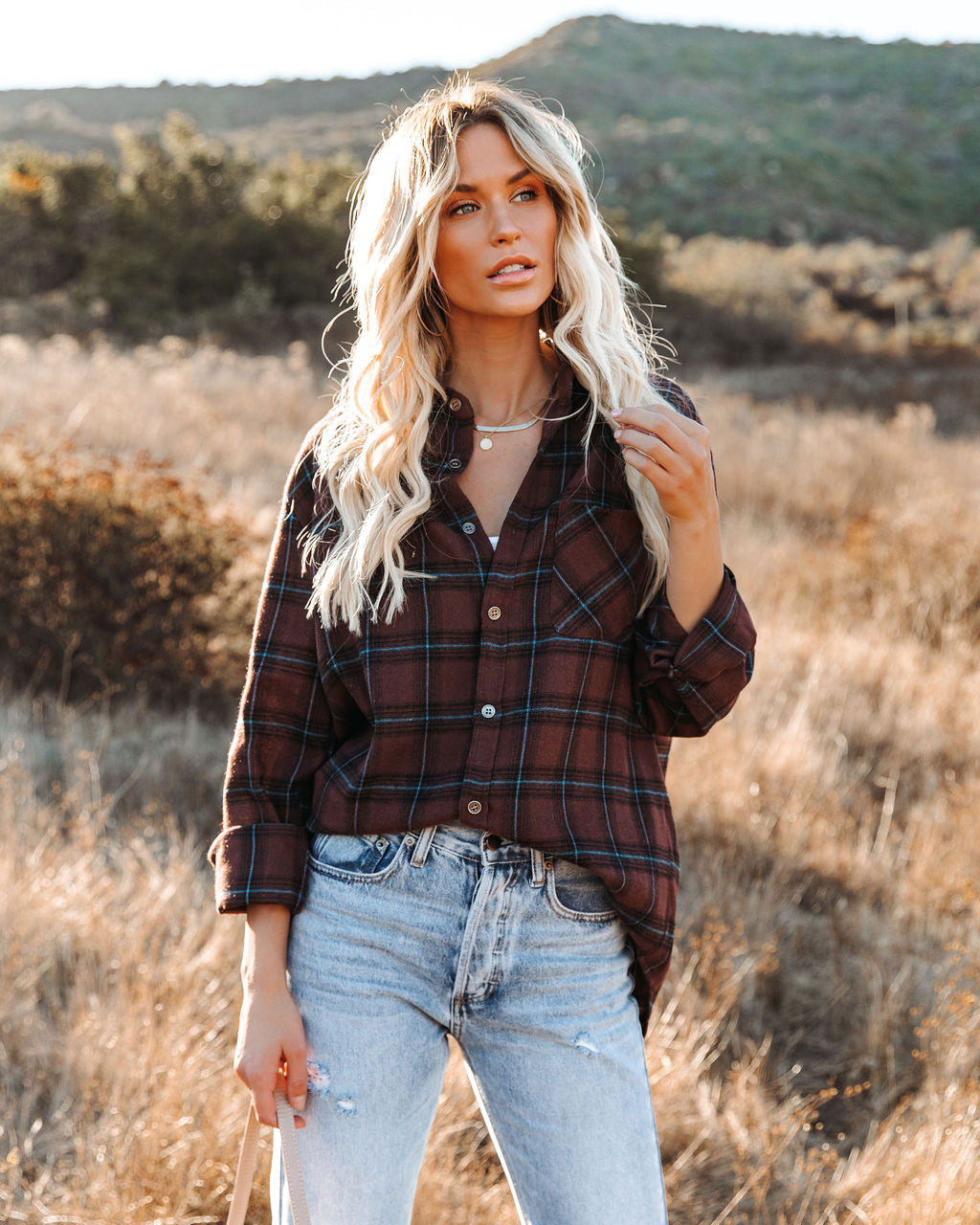Anchorage Plaid Button Down Top - Chocolate - FINAL SALE