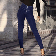 Style High Waist Zip Up Skinny Yoga Jeans - Dark Blue