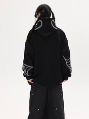 Kapuzenpullover mit Reißverschluss und Punk-Spinnen-Stickerei