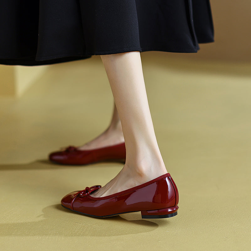 Fatma Burgundy Ballet Flats with Bow Newgew