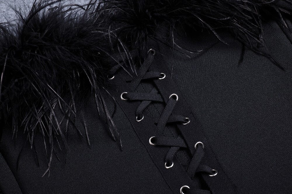 FeaTher Corset Mini Dress In Black