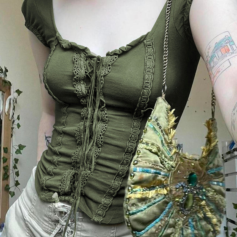 Lace Patchwork Fairy Grunge Crop Top
