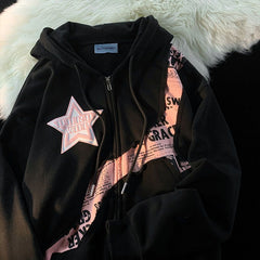 Übergroßer Hoodie mit Patchwork und Stern-Buchstaben-Print