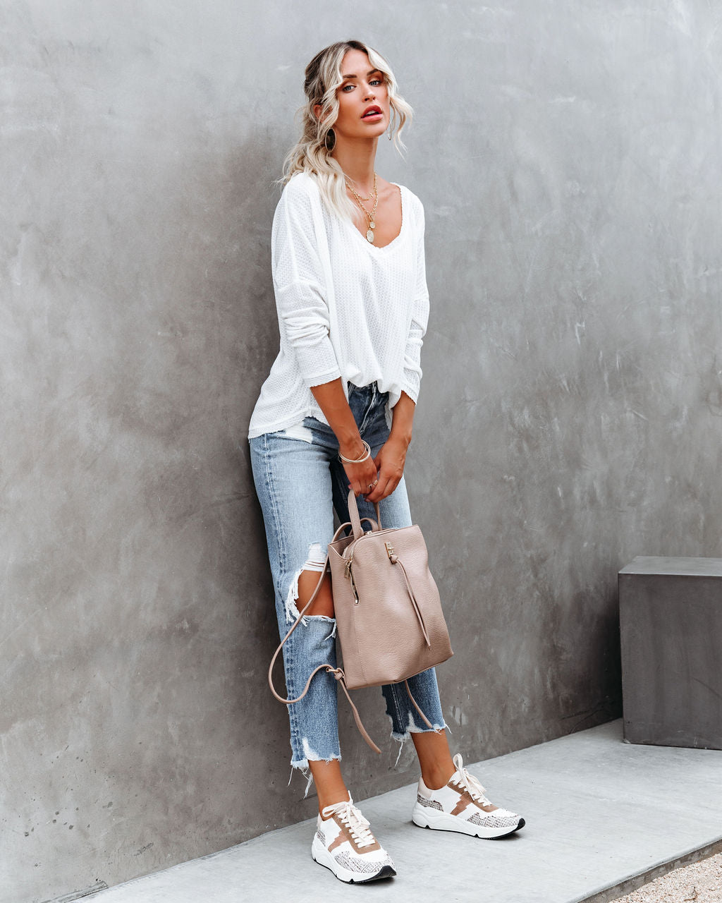 Between Us Thermal Knit Top - White