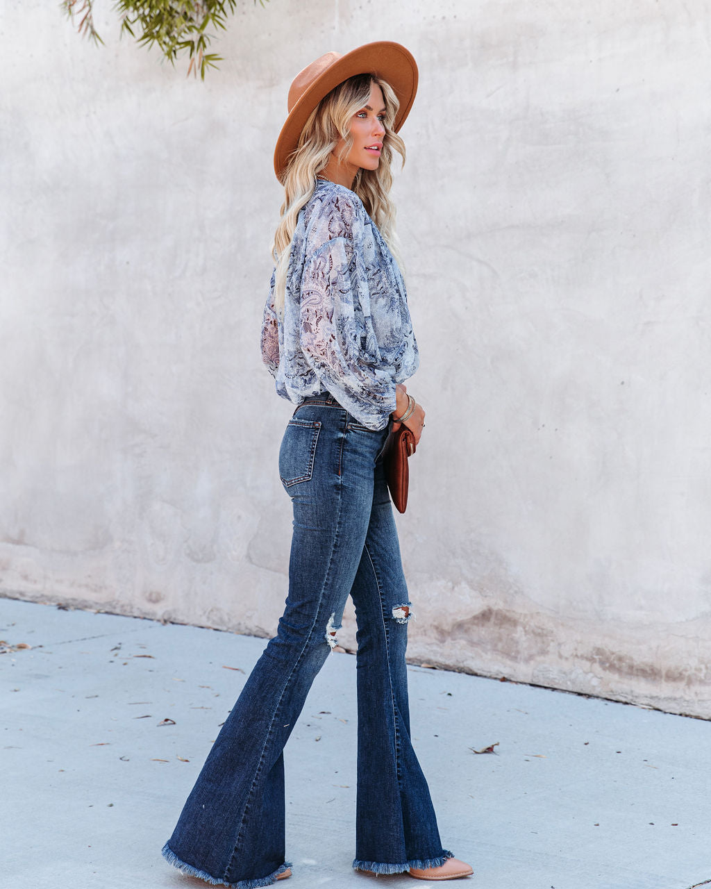 Blue With Bliss Printed Button Down Crop Blouse - FINAL SALE