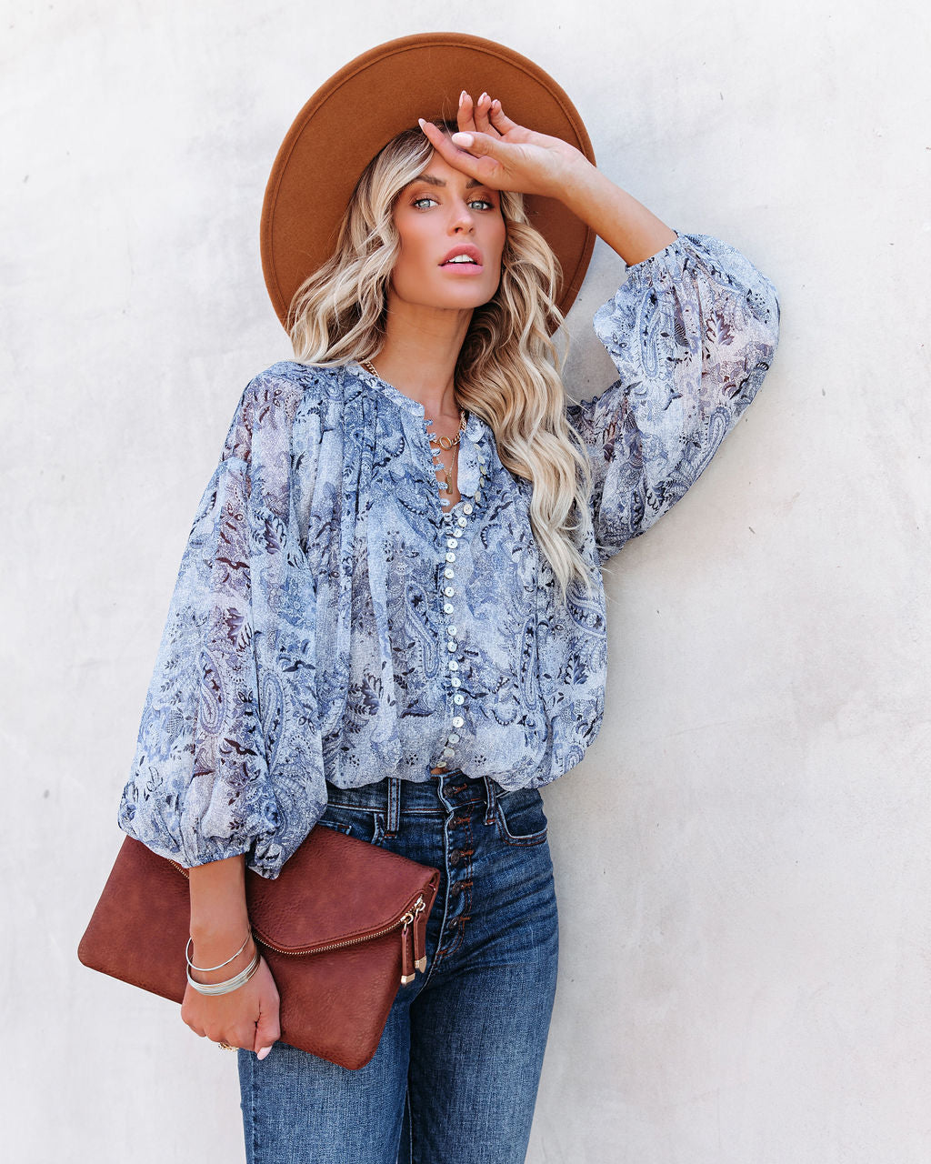 Blue With Bliss Printed Button Down Crop Blouse - FINAL SALE
