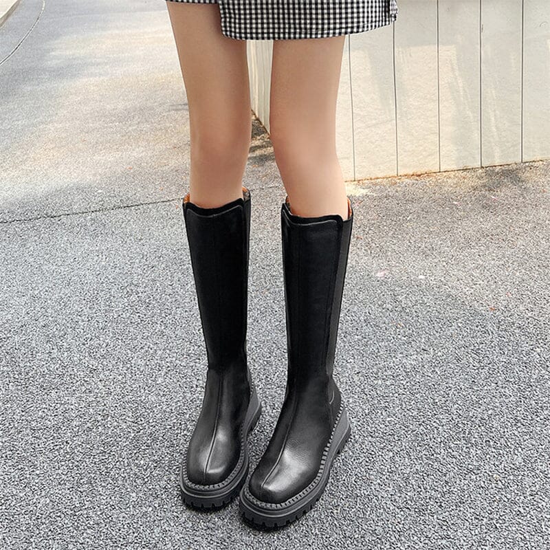 Klobige kniehohe Stiefel Reitstiefel