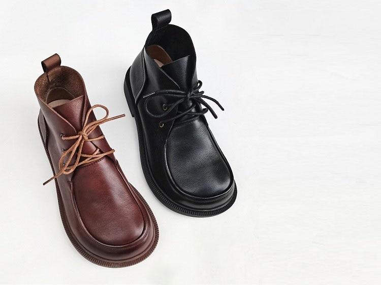 Women's Ankle Boots Oxford Shoes Round toe Lace up Genuine Handmade
