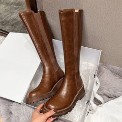 Klobige kniehohe Stiefel Reitstiefel